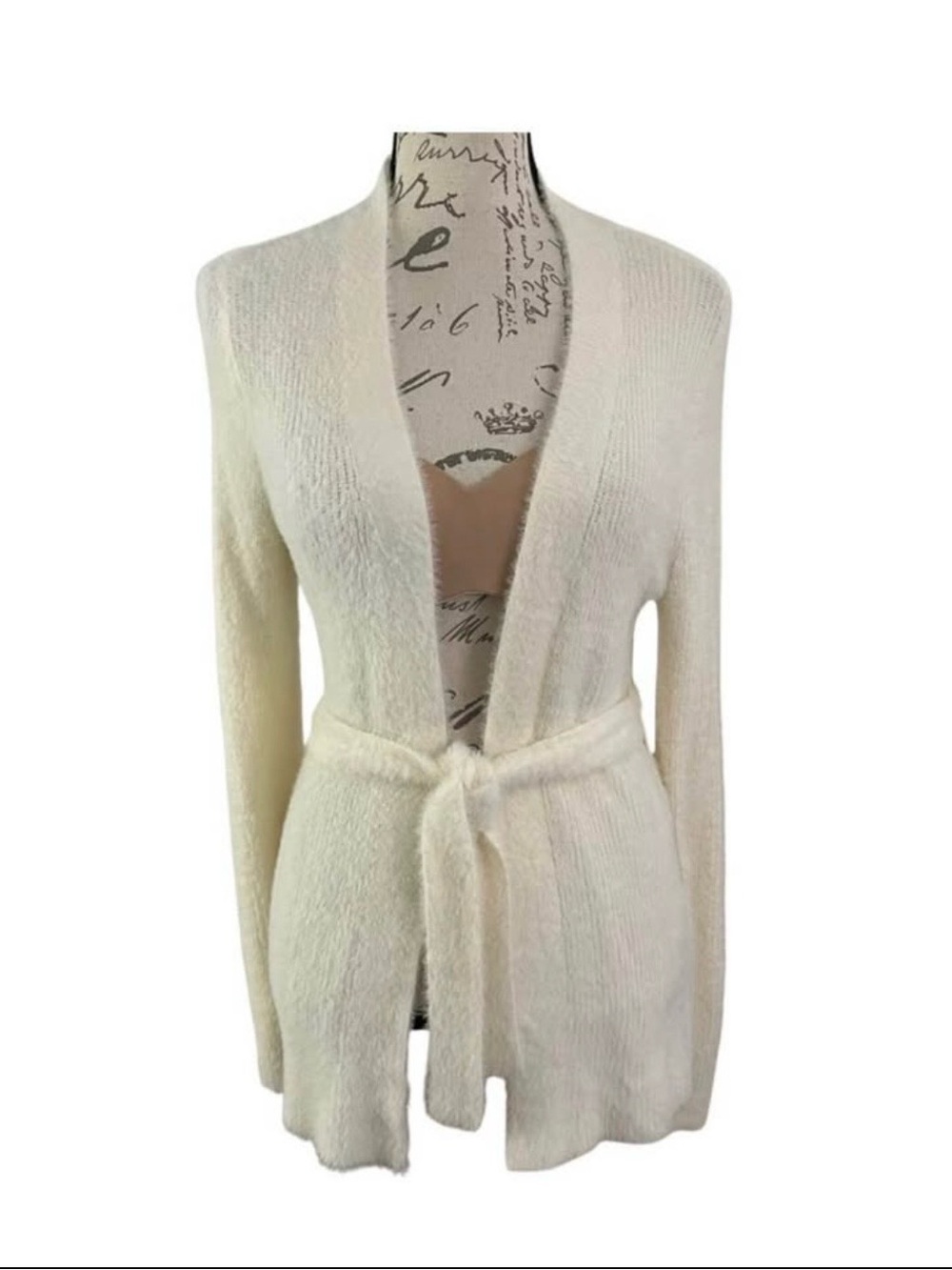 Express Cozy Cream Tie-Waist Open Cardigan Sweater